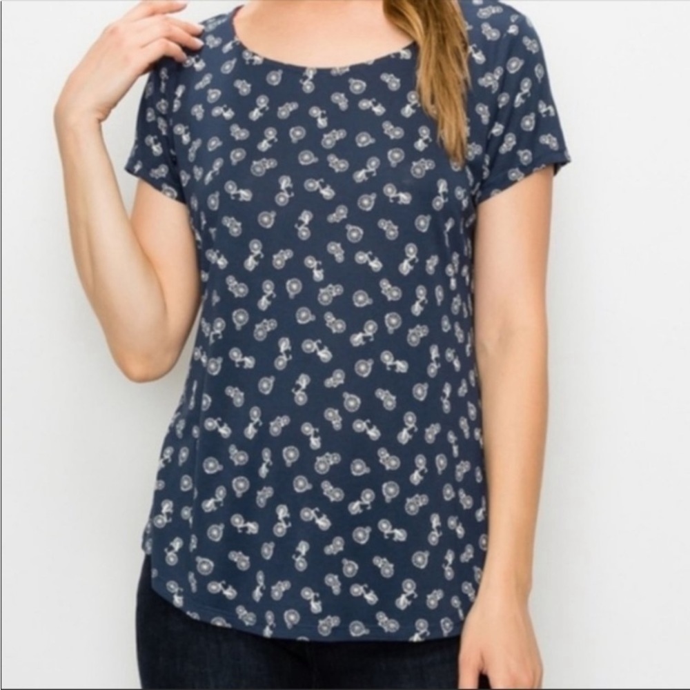 W5 Anthropologie Blue scoop neck super soft novelty bicycle print t-shirt top